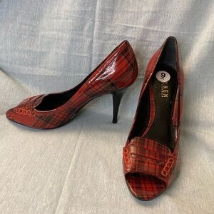 Ralph Lauren Red Heels Plaid Faux Patent Leather-9M